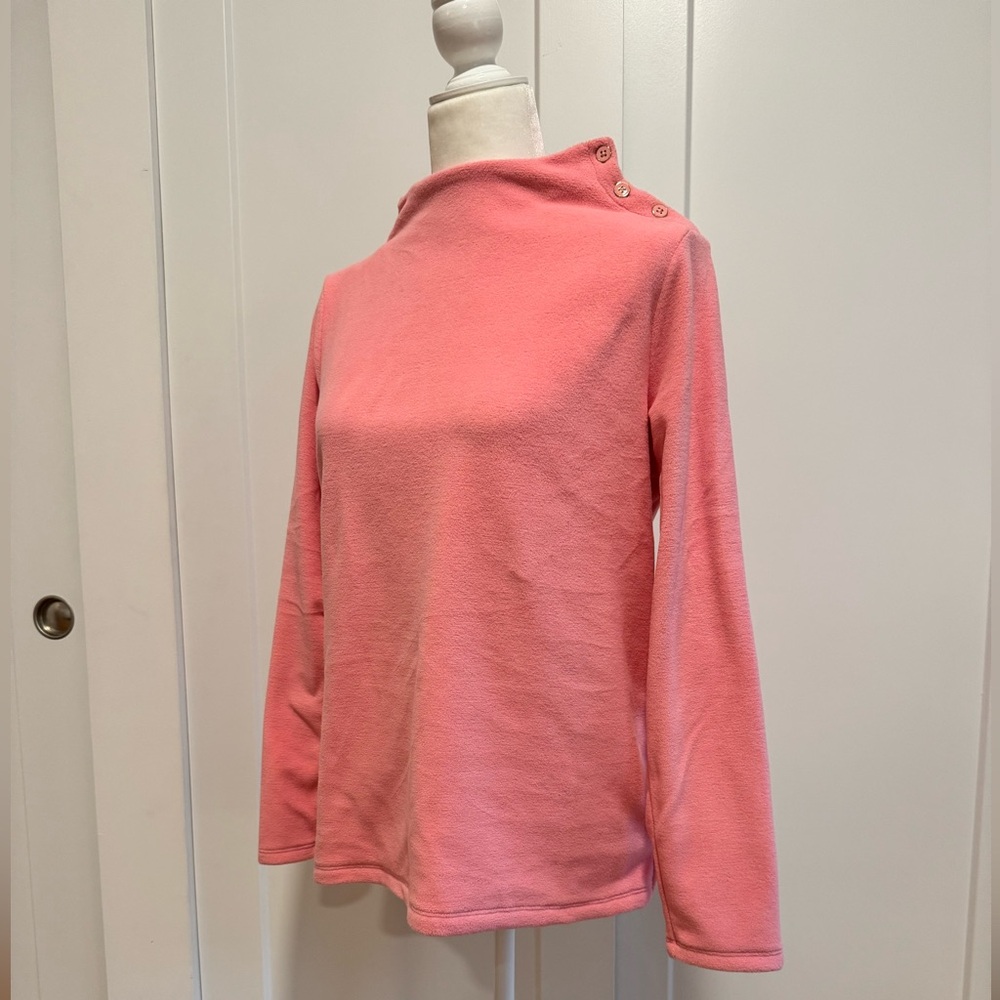 NWT Talbots Soft Peach/Pink 3 button Fleece mock turtleneck Top